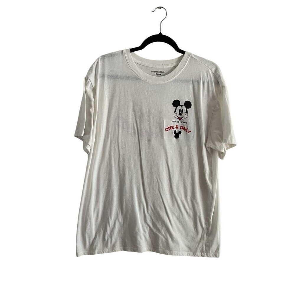 Disney Mickey Mouse Adult XL One & Only One of a Kind Embroidered White T-Shirt